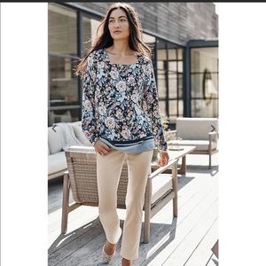 EUC J. Jill organic cotton straight fit stretch white cream jeans petite